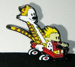 Calvin and Hobbes Figures Riding in a Wagon Die-Cut Metal Enamel Pin NEW UNUSED - £6.26 GBP