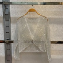  Disco  Crystal  Shirt 2022 New Socialite Elegant  V-neck Bright Bling Long Slee - £121.37 GBP