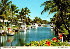 Vtg Postcard Lighthouse Point Florida, Docked Boats of Residents Continental UNP - £5.16 GBP