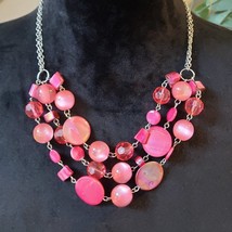 Womens Fashion Pink Red Glass Round Beaded Collar Necklace with Lobster ... - £21.90 GBP
