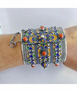 Berber Bracelet Kabyle Cuff Silver Large Enamel Coral Vintage Tribal Alg... - €677,47 EUR