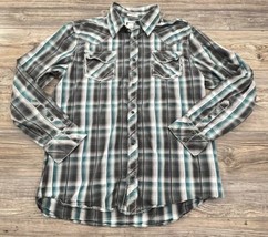 BKE Buckle Western Shirt Mens XLAthletic Fit Grey/Blue Plaid Long Sleeve... - $16.83