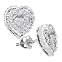 10kt White Gold Womens Round Diamond Heart Cluster Stud Earrings 1/3 Cttw - £350.85 GBP