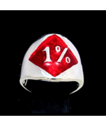 Sterling silver Biker ring One Percent symbol on Red enamel diamond shap... - $90.00