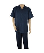 Men 2pc Walking Leisure Suit Short Sleeves By DREAMS 256-01 Solid Navy Blue - $149.40 CAD