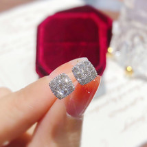 Autumn And Winter Sparkling Square Diamond Earrings  - £7.98 GBP