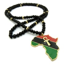 New Ankh Cross Africa Pendant &amp; 30&quot; Wooden Bead Chain Hip Hop Necklaces - RC2517 - £11.76 GBP