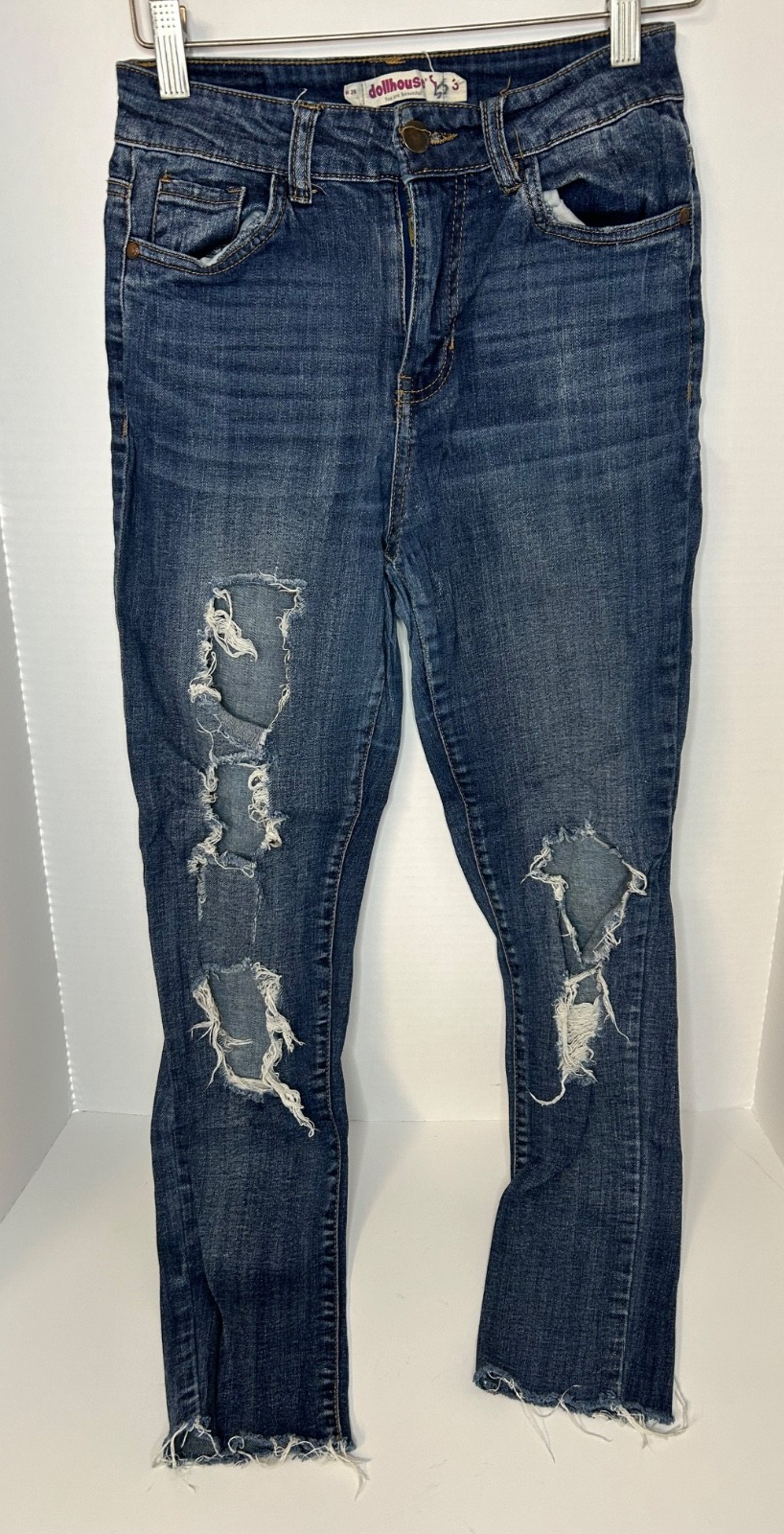 Vintage Dollhouse Distressed Womens Jeans, Medium Wash Size 3 Y2K 26x25 - $28.38