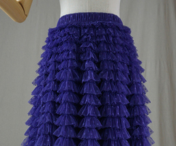 Purple Dotted Tiered Tulle Maxi Skirt Women Plus Size Long Tulle Skirt image 5