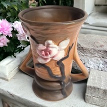 Vintage Roseville Pottery Magnolia Vase 88-6 Brown Double Handle REPRODU... - $23.76