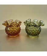 Vtg Fenton Small Amber + Green Hobnail Glass Rose Bowl w/Ruffle Rim Vase... - $42.43 CAD