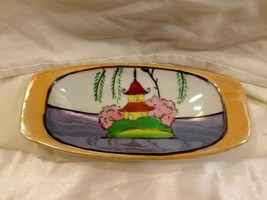 Vintage Japan Hand Painted Ceramic Lusterware Pagoda Scene Trinket/ Candy Dish - £10.85 GBP
