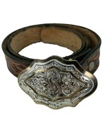 Montana Silversmiths Leather Belt 25&quot;-29&quot; Sterling Silver Plated Buckle ... - $73.84 CAD