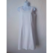 LL Bean White Floral Sheath Dress Embroidery Zip Up Sleeveless Lined Wom... - £15.85 GBP