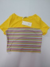 Cinnie Yellow Striped Ribbed Top, Size Medium - £10.13 GBP