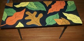 Antique Wood Folding Sewing Table Hand Paintd Fall Autumn Leaf Oak - £51.14 GBP