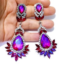 Bridal Drop Earrings, Bridesmaid Rhinestone Earrings, 3.9 Inch Pageant Jewelry,  - £30.67 GBP