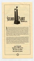 Steam Plant Grill Menu S Lincoln Spokane Washington - £13.93 GBP