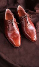 Tan Brwon Men Hand stitch Captoe Laced Up Shoes - £114.83 GBP