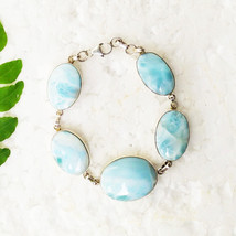 925 Sterling Silver Natural Larimar Bracelet Handmade Jewelry Gemstone Bracelet - £64.77 GBP