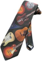 Men&#39;S Air Guitar Necktie | Black | Neck Tie | Electric And Acoustic Guitar. - £26.90 GBP