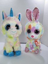TY Beanie Boo Blitz Unicorn &amp; Bloomy Bunny 9&quot; lot of 2 Plush Glitter Eyes - $20.00