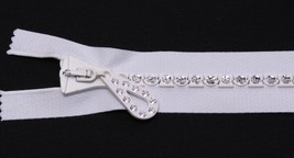 White Zipper - 4" Closed Bottom Placket Rhinestone Swarovski® Crystals U001.34 - £12.56 GBP
