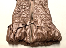 Little Lass Girls Toddler Sz 4 Vest Fur Hooded Tan Coat Zip Up Bow Puffer - £12.37 GBP