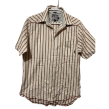 Billabong Mens Button-Up Shirt Beige Stripe Slim Fit Pocket Cotton Blend M - $12.86