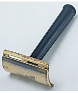 Vintage Gillette Gold Tone DE Safety Razor w Black Bakelite Handle  - $31.63