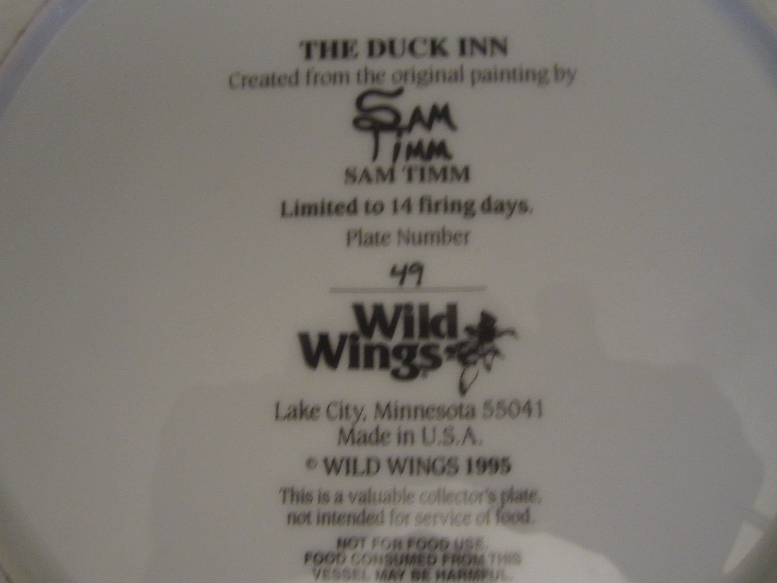 THE DUCK INN collector plate SAM TIMM Cabin WOOD DUCKS Wildlife Item image 3