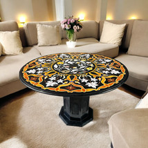 Elegant Round Black Marble Center Sofa Dec Handmade Art Floral Modern Coffee Top - £2,150.48 GBP