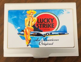 Flip Top Business Card Holder Light Weight Anodized Aluminum Lucky Strike Pin-up - £7.87 GBP