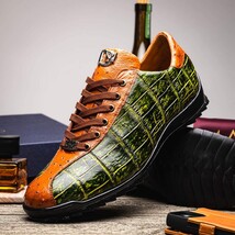 genuine alligator and ostrich quill fashion sneaker Saulo Green / Cognac image 9