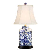 Chinese Blue and White Porcelain Tea Caddy Jar Bird Floral Motif Table Lamp 21&quot; - £181.97 GBP