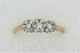 1/2 ct Diamond 3 Cluster Ring REAL Solid 14 k Yellow Gold 3.6 g Size 8.75 - £471.47 GBP