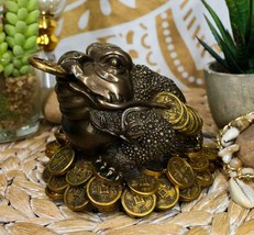 Bronzed Resin Feng Shui Jin Chan Fortune Money Toad Frog Statue Talisman Decor - £22.42 GBP
