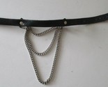 Black Leather and Silver Triple Drop Chain Collar  - £38.93 GBP