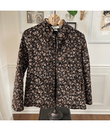 Vintage 70s Cottagecore Quilted Band Collar Jacket Brown Velveteen Floral S - $84.90 CAD