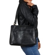 Pure Leather Black Material Girls Hand Bag Tote Bag For Office and College - £98.09 GBP