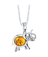 Sterling Silver Baltic Amber Elephant Pendant Necklace - €73,78 EUR