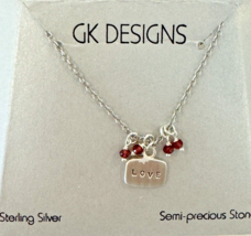 GK Designs 925 Sterling Silver Necklace Semi Precious Garnet Beads Love Pendant - £15.77 GBP