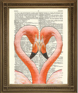 FLAMINGO HEART: Pink African Birds, Vintage Dictionary Page Love Art Print - £6.46 GBP