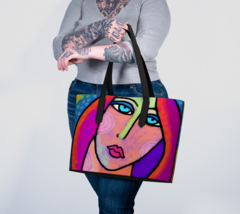 Oversize Vegan Leather Tote Bag Shoulder Bag Handbag Purse Funky Abstract Art - £78.32 GBP