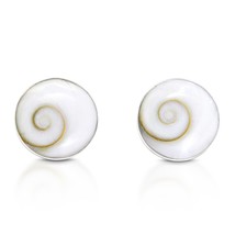 Round 10mm Swirl Shiva Shell .925 Silver Post Earrings - £10.59 GBP