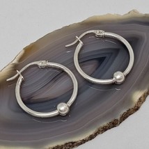 FAS 925 Sterling SilverBall Bead Hoop Pierced Earrings Small Size - £19.67 GBP