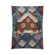 Cottagecore Log Cabin Crochet, Christmas Winter House Design, Rustic Holiday - B - $132.53+