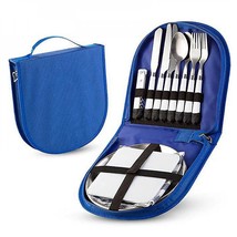 12pcs Camping Flatware Set Picnic Cutlery Organizer Food Utensil Kit Blue - £35.94 GBP