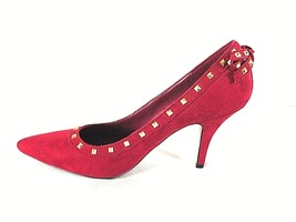 Elle Red Suede Studs Bow Slip On Pumps Heels Shoes Women&#39;s 9 M (SW6) - £17.45 GBP