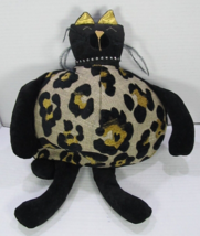 Woof &amp; Poof Black Cat Gold Ears Fat Feather Whiskers 2012 Leopard Print Beanbag - £22.36 GBP